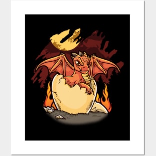 Adorable Baby Dragon Hatching Out Of A Dragon Egg Posters and Art